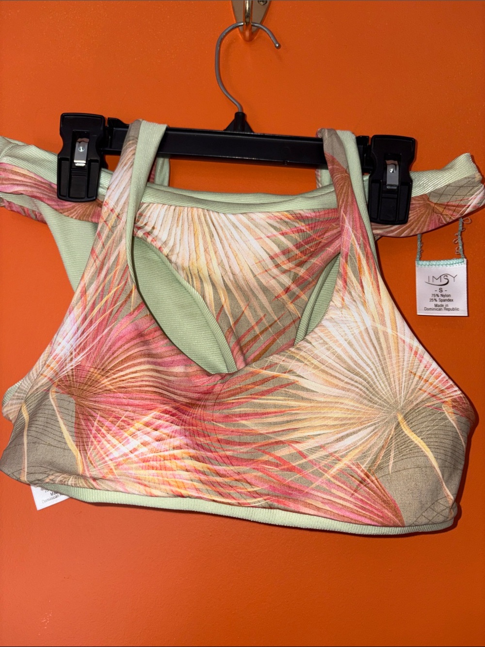 Imsy Tropical Palm Print Bikini Top in Coral & Mint Boutique Swimwear XS/Small